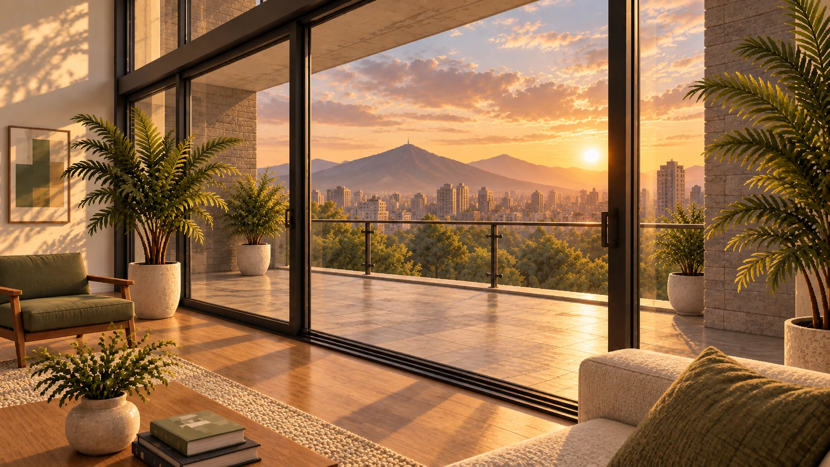 Sala con terraza y vista a las montañas